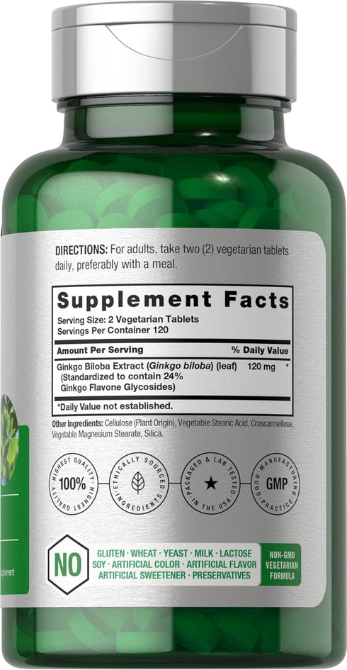 Horbaeach Ginkgo Biloba 120mg | 240 Tablets | Gluten Free & Non-GMO Supplement