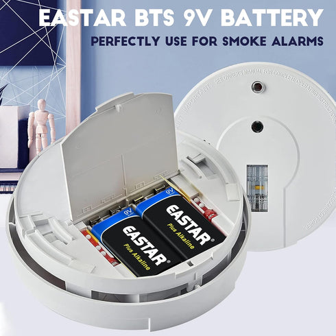 9V Batteries - Alkaline 9 Volt Batteries (6 Pack) for Smoke Detectors, Long-Lasting Power for Low Drain Devices