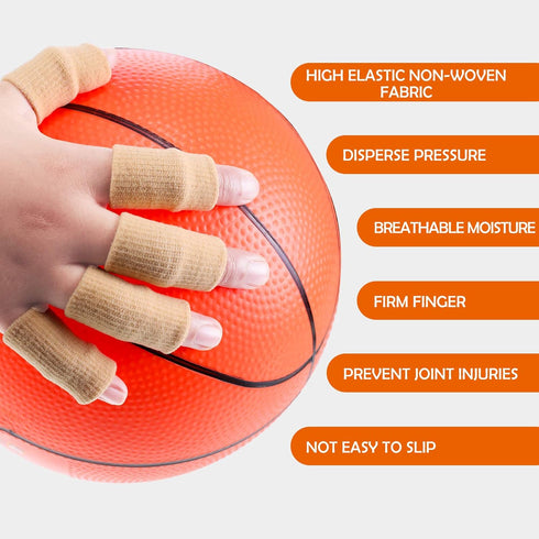 Skylety 30 Pieces Finger Sleeves with Storage Bag, Thumb Splint Brace Support for Pain Relief, Beige
