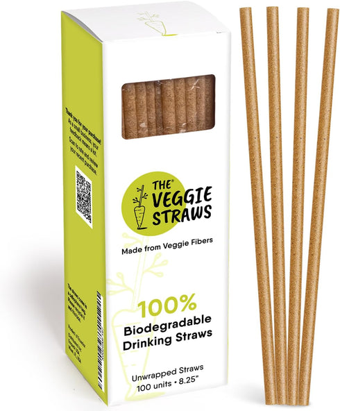 100 PCS 8.25 Inches Unwrapped Biodegradable Straws, Environment Friendly Drinking Straws for Hot and Cold Beverages