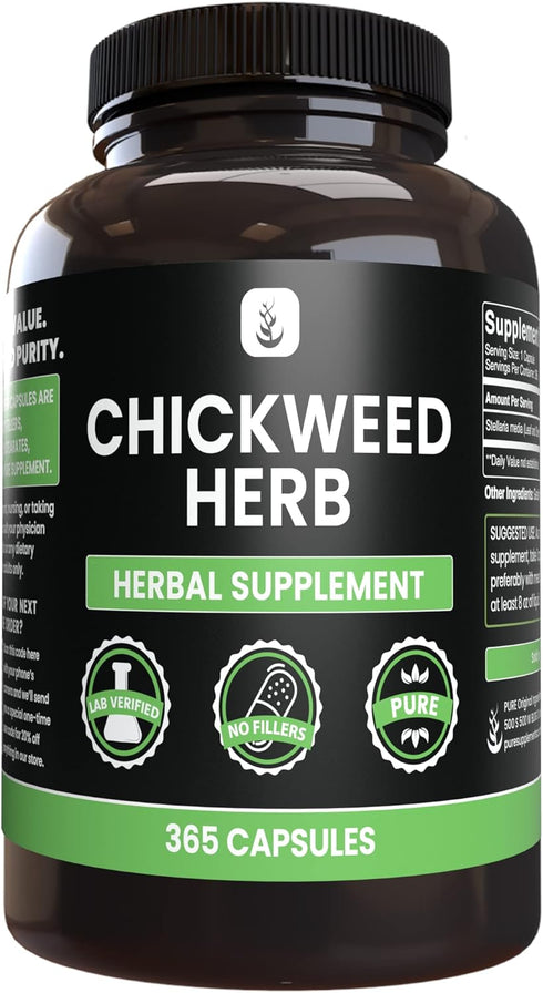 PURE ORIGINAL INGREDIENTS Chickweed Herb, 365 Capsules, No Fillers, Always Pure, Lab Verified