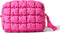 Quilted Makeup Bag, Cute Travel Toiletry Organizer for Women, Hot Pink Puffer Makeup Pouch (M, Hot Pink)