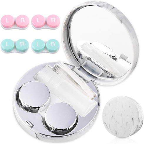 Contact Lens Case Portable Travel Box with Mirror, Tweezers, Remover Tool & Solution Bottle