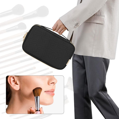 Yarwo Portable Makeup Brushes Bag for Brushes (up to 9.4") and Cosmetic Essentials, Black (BAG ONLY, PATENTED DESIGN)
