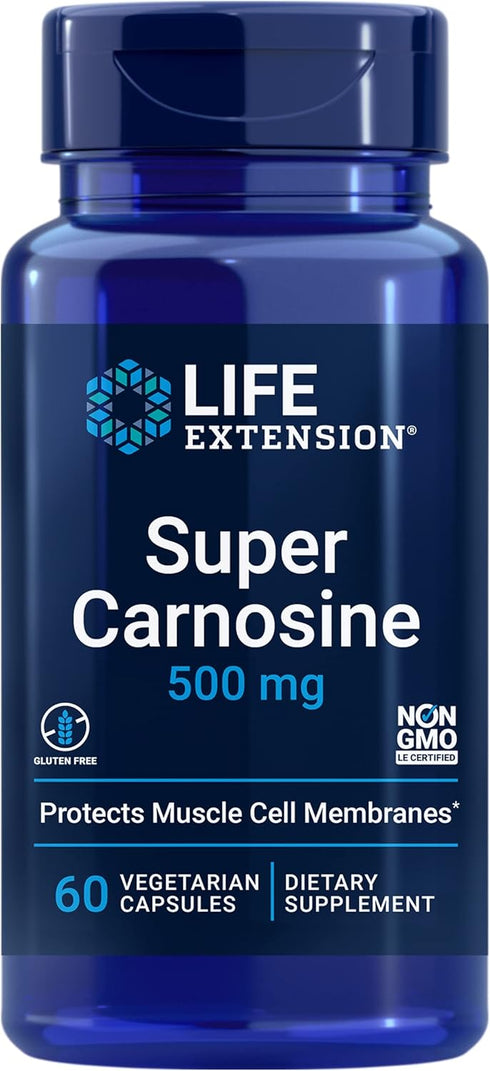Life Extension Super Carnosine 500mg, 60 Vegetarian Capsules - L-Carnosine Supplement for Muscle Recovery and Healthy