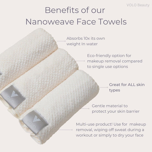 VOLO Hero Luna Gray Face Towel | Reusable Facial Wash Cloths | Makeup Remover & Post Shower Washcloths | Ultra Soft, Absorbent, Gentle, Fast Drying Nanoweave Fabric Face Towels | Microfiber 3PK