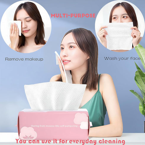 Disposable Face Towel Face Cloths for Washing | Soft Cotton Dry Wipes, 200 Count for Cleansing and Makeup Removal