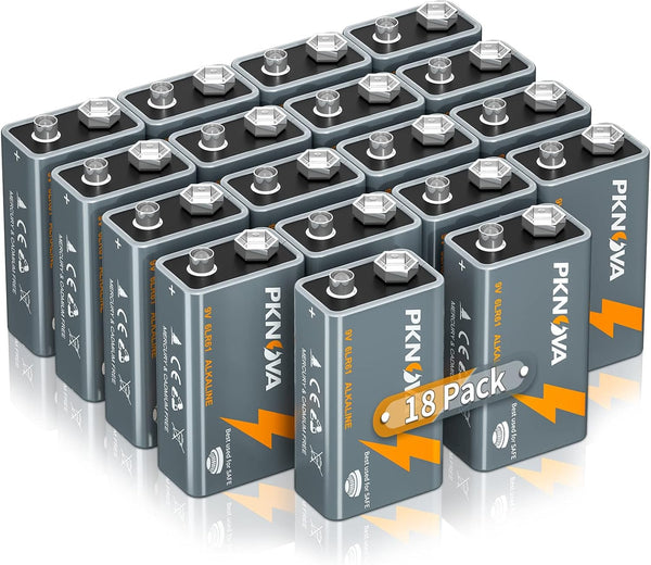 PKNOVA 9V Batteries Alkaline 9 Volt Square Battery for Smoke Detector, Long-Lasting, 18