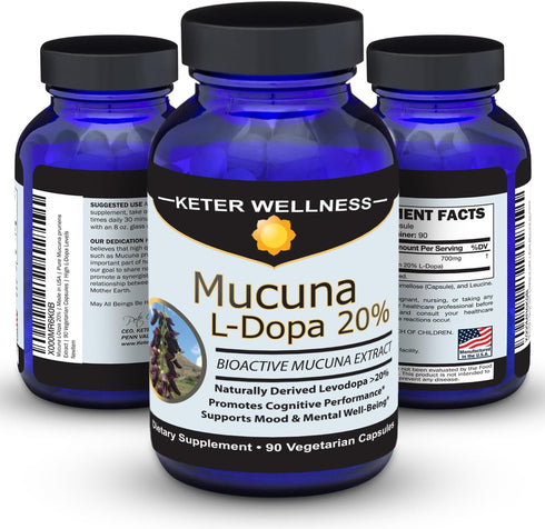 Mucuna Pruriens Capsules, Dopamine & Mood Support, 20% L-Dopa Extract, Vegan, 90 Capsules