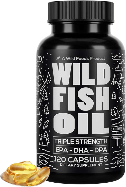 Wild Foods Omega 3 Fish Oil Supplement, 120 Capsules (1 pk), Wild Caught, Burpless, Odorless, Non-GMO, Triple Strength