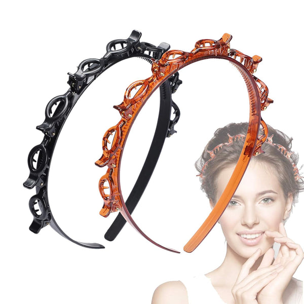 JASSINS 2 Pcs Bangs Hairstyle Hairpin Headband, Professional Weave Clip and Toothed Braid Tool for Women Girls