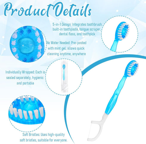 Xosjska 50 Pack Packaged 5-in-1 Individually Disposable Travel toothbrushes with Toothpaste Portable Pre-Pasted Travel