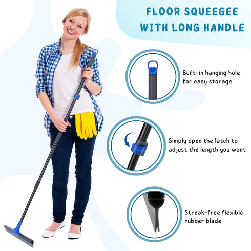 Floor Squeegee with Long Handle 59'', Heavy Duty 18" Rubber Squeegee Broom for Concrete Floor, Bathroom Tile, Garage by KeFanta