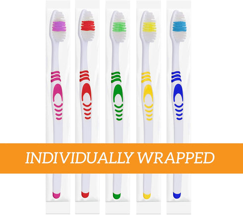 Bulk Toothbrushes Individually Wrapped, Manual Disposable Travel Set for Adults or Kids, 10-Pack Multicolor