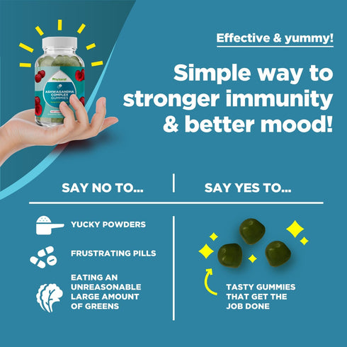 Calming Ashwagandha Gummies for Adults - 750mg Equivalent from 30:1 Root Extract with Zinc & Vitamin D (60 Servings)