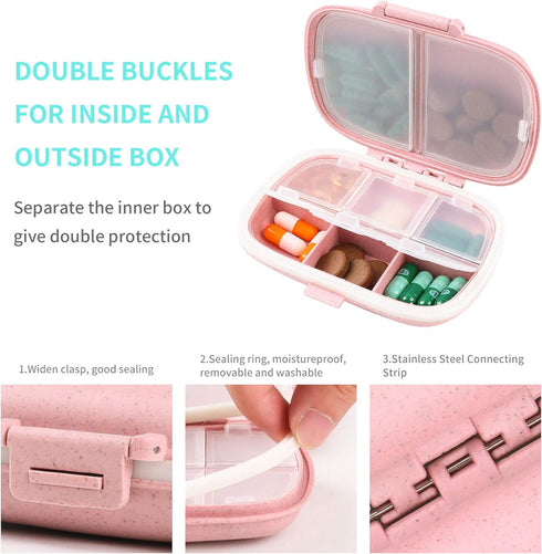2 Pack Pill Case Organizer, Travel Waterproof Pocket Container with Label, Portable Pink Medicine Case for Vitamins