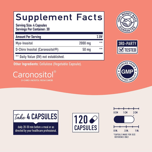Myo-Inositol & D-Chiro Inositol Supplement for Hormone Balance, Ideal 40:1 Ratio, 120ct for Women