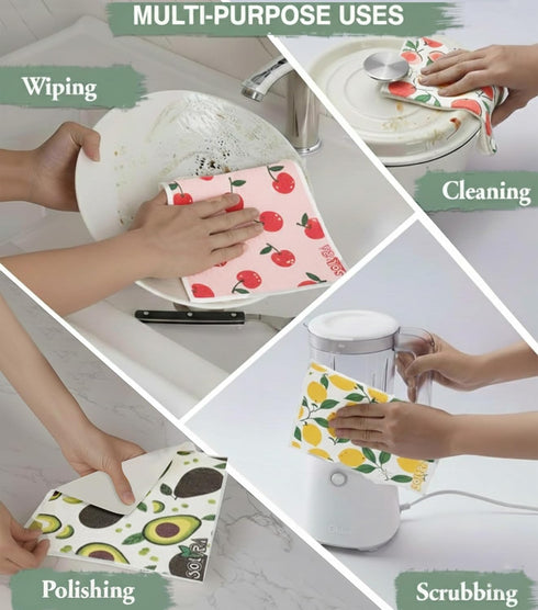 Solvra 10 100% PCS Fruit Print Swedish Dishcloths for Kitchen Biodegradabl, Reusable Cellulose Sponge Cloth, Ultra