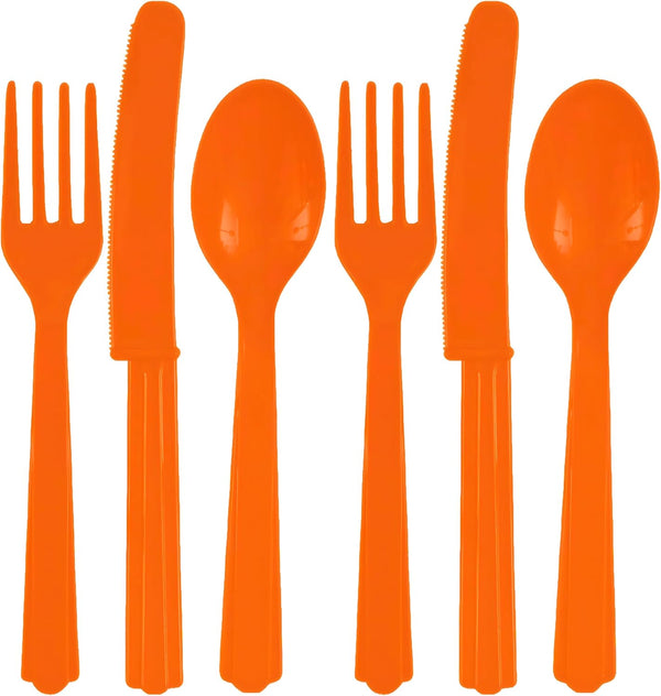 Orange Peel Assorted Plastic Cutlery Set, 24 Count, Durable & Eco-Friendly Party Supplies for Celebrations