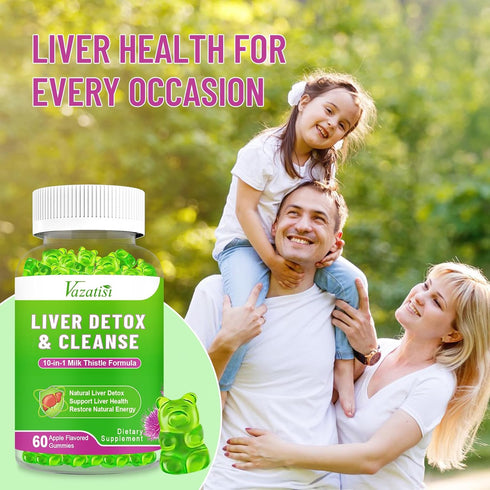 Milk Thistle Gummies for Adults & Kids - 1000mg Organic Extract Supplement for Liver Support, 60ct Apple Flavor