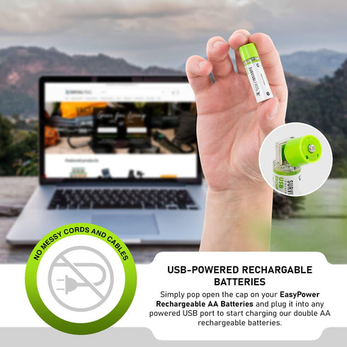 Survival Frog EasyPower USB AA Rechargeable Batteries - 1.2V/1450 mAh, 4 Pack