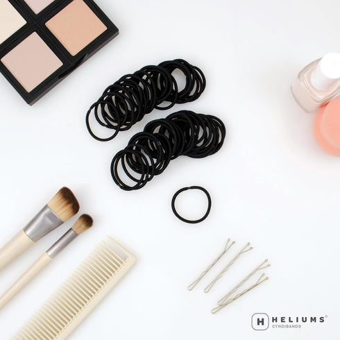 Heliums 48 Count Small Hair Ties - Black - No Damage Mini 1 Inch Reusable 2mm Elastics for Thin Hair and Kids