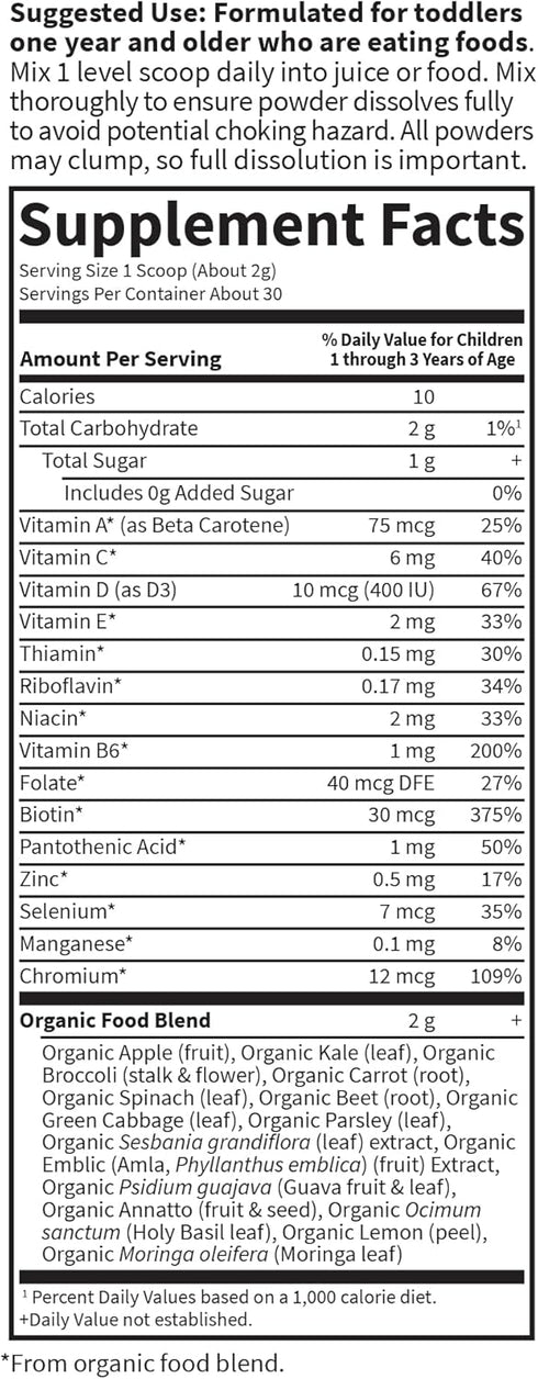 Garden of Life Kids Multivitamin Powder, Daily Vitamins and Minerals for Toddlers & Kids - Organic Toddler Multi Powder