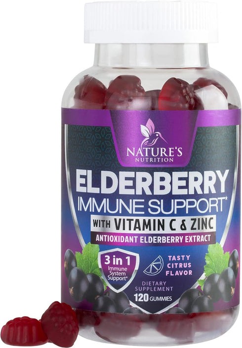 Immune Support Gummies - 120 Gummies, Powerful Sambucus Elderberry with Zinc & Vitamin C for Natural Support