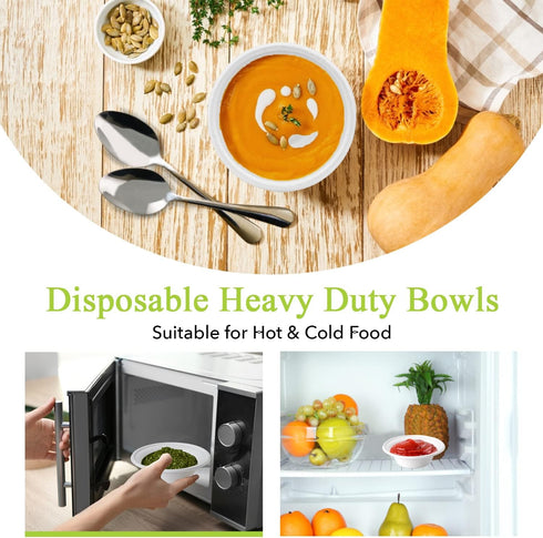 three leaf 8OZ. (240ml) BAGASSE BOWL, 50 Ct. Heavy-Duty Eco-Friendly Disposable Bowl, 100% Biodegradable