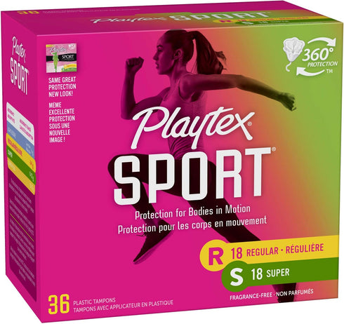 Multi-Pack, 36 Count Playtex Sport Tampons with Flex-Fit Technology, Regular and Super Unscented