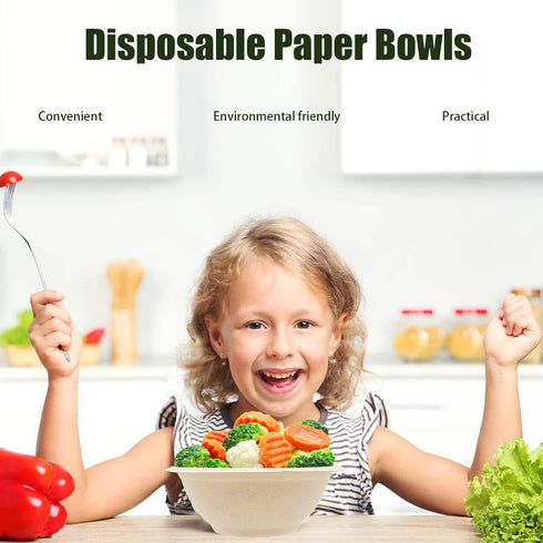 100 Pack Heavy-Duty 8oz Compostable Paper Bowls, Biodegradable, Eco-Friendly, for Soup, Salad, Dessert