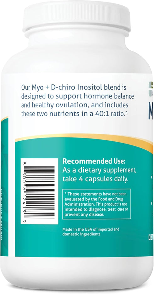 Fairhaven Health Myo-Inositol and D-Chiro Inositol Supplement - 240 Capsules, 40:1 Ratio for Female Fertility