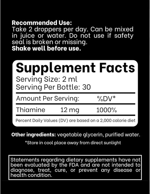 Vitamin B1 Thiamine Mononitrate, Liquid Drops Supplement, 2 oz