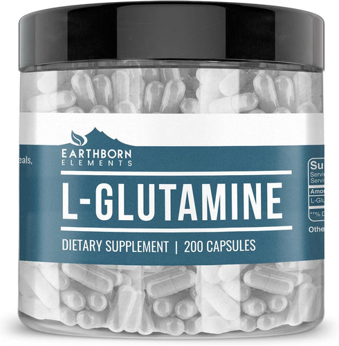 Earthborn Elements L-Glutamine 200 Capsules, Pure & Undiluted with No Additives