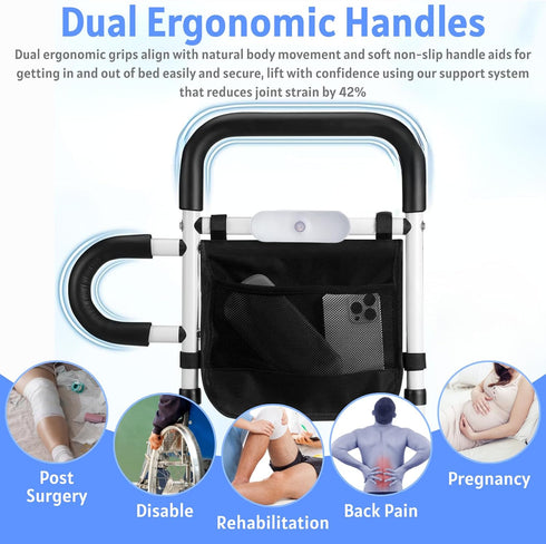 Jesosia Rails for Elderly Adults Safety - Medical Assist Rail with Motion Sensor LED Light & Pouch - Adjustable Cane