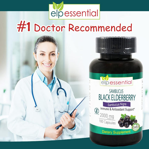 ELP ESSENTIAL Black Elderberry Capsules 2000mg | 100 Count | Super Concentrated Sambucus Extract,Antioxidant and Immune