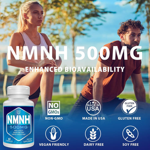 NMNH (Dihydronicotinamide Mononucleotide), 500mg NAD Supplement to Boost NAD+ Levels for Anti Aging, Energy, Focus - 60