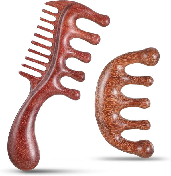 Xyembu 2Pcs Wooden Scalp Massager Comb Wood Comb 2 in 1 Wide Fine