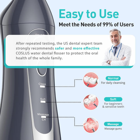 COSLUS Water Dental Flosser Teeth Pick: Portable Cordless Oral Irrigator for Teeth Cleaning