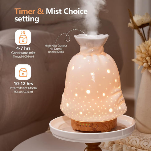inrorans 160ML Ceramic Diffuser for Essential Oils Lucky Bag Aromatherapy Diffuser Ultrasonic Cool Mist Humidifier
