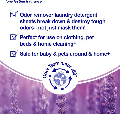DR.EASY Odor Remover Laundry Detergent Sheets, 240 Loads Lavender, Biodegradable, Safe for Baby & Pets