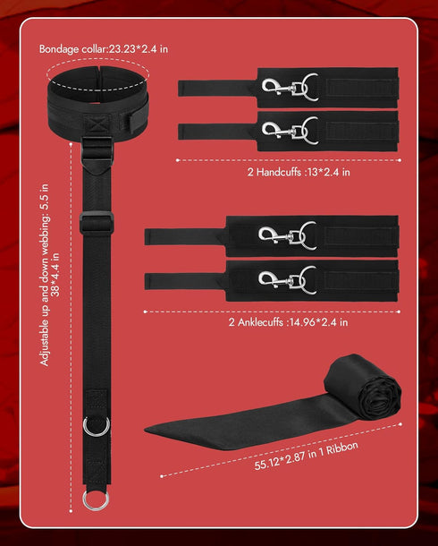 Set BDSM Adult Toys Bondage Kit - UTIMI Neck to Wrist Behind Back Collar Restraints with Handcuffs Ankle Cuffs
