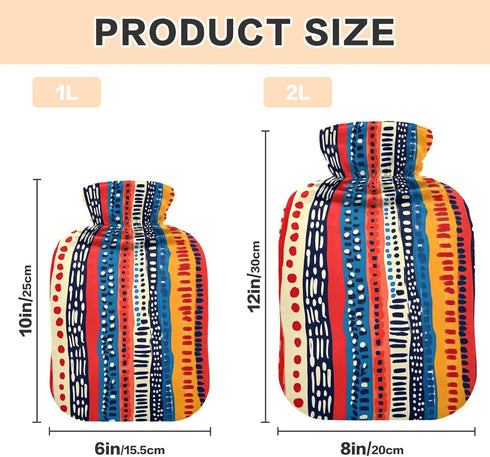 tplaotee 2Lwater Tummy Red and Blue Stripe Pattern Doodle Art hot Waterbottle with Soft Cover, Bags for Warmer,Pain