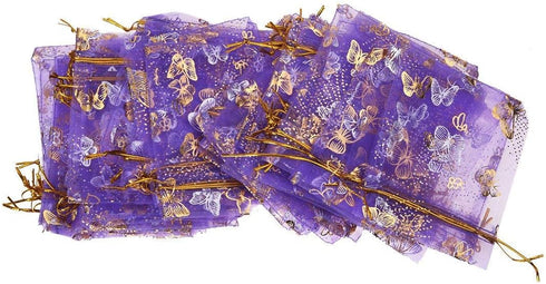 Wholesale 100PCS Organza Bag Butterfly Design Wedding Pouches Jewelry Packaging Bags (3.5x4.5 Light Purple, 9x12cm)