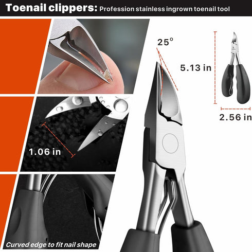 Toenail Clippers for Seniors, Professional Heavy Duty Long Handle Nail Clippers, 6Pcs Black