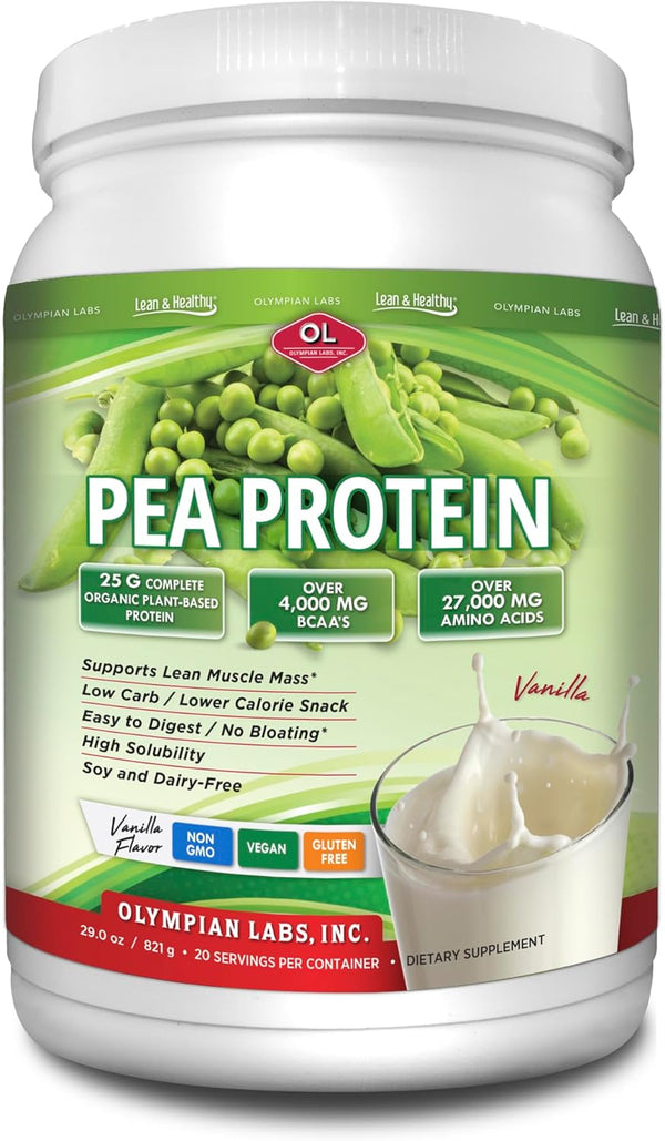 Olympian Labs Plant Based Pea Protein Powder, Vanilla - 25g Protein, Vegan, Gluten Free, 2 Pound Pea Protein