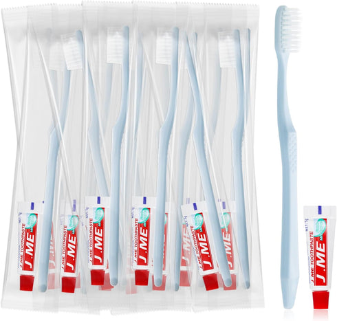 Disposable Toothbrushes with Toothpaste, Light Blue Toothbrush and Toothpaste, Individually Packaged, Suitable