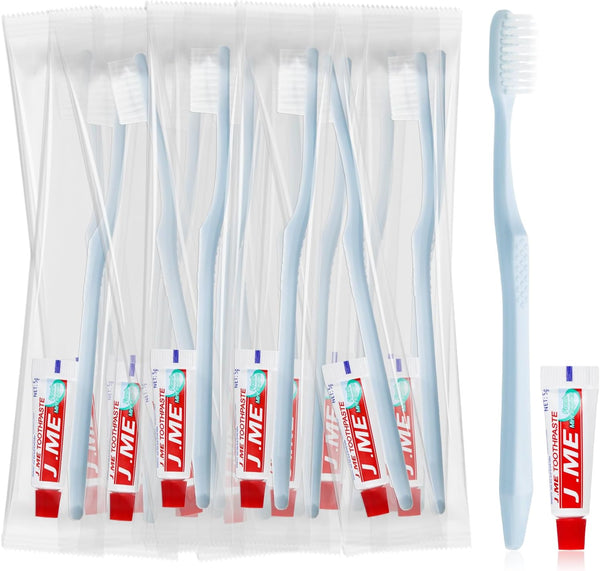 Disposable Toothbrushes with Toothpaste, Light Blue Toothbrush and Toothpaste, Individually Packaged, Suitable