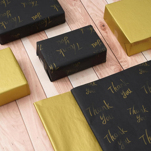 Whaline 100 Sheets Black Gold Tissue Paper, Metallic Decorative Gift Wrapping Paper for DIY Crafts, 14 x 20 Inch