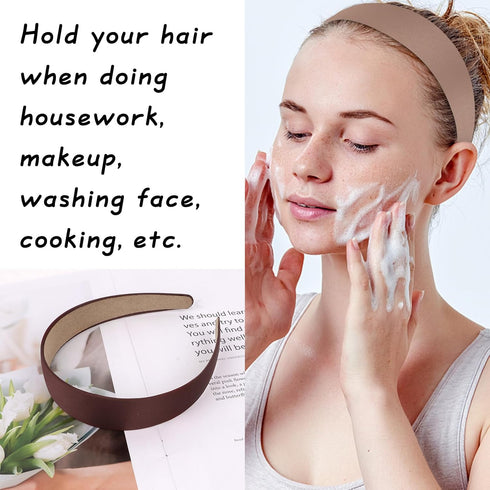 Wecoe 10 Pack Satin Headbands Women Non Slip Fashion Hair Bands 1.3 Inch Wide in White Blue Pink Red Green Brown Khaki